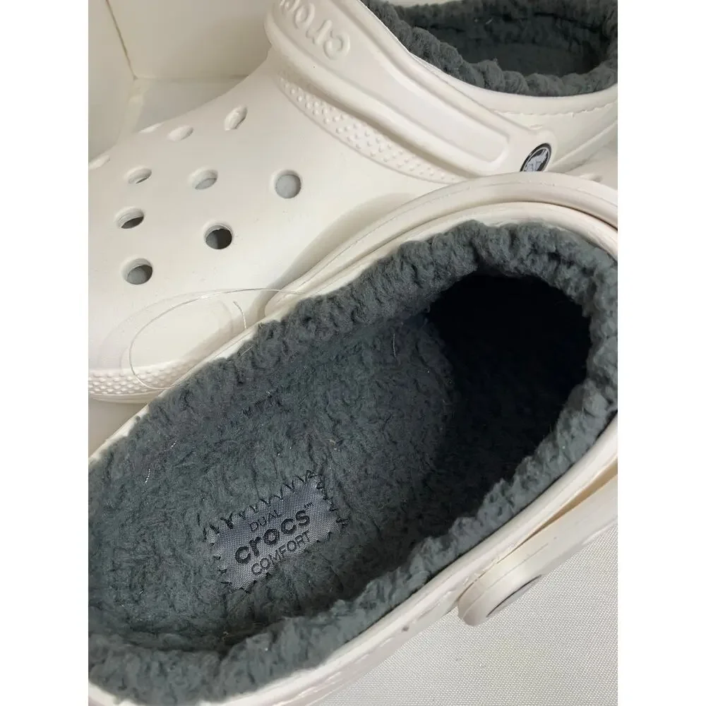 Crocs Dual Comfort White Men's 8 Women's 10 Gray Fur Lining